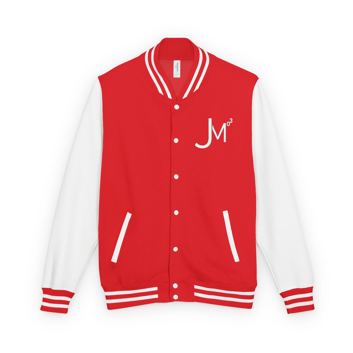 Classic Red & White Letterman Jacket - 'JM' Varsity Style