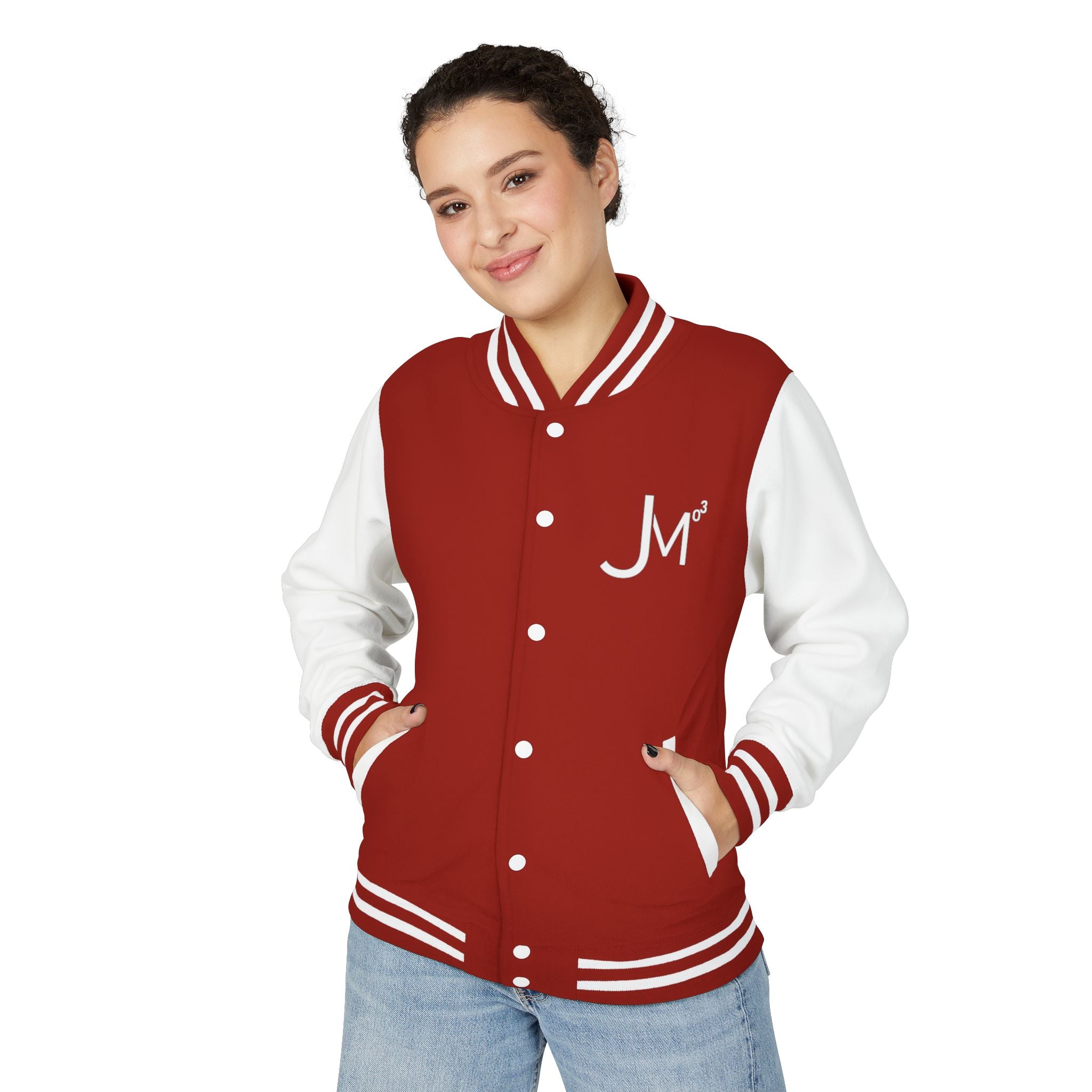 Classic Red & White Letterman Jacket - 'JM' Varsity Style