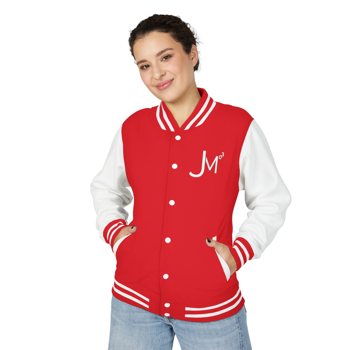 Classic Red & White Letterman Jacket - 'JM' Varsity Style